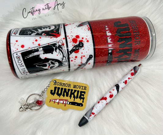 Horror Movie Junkie Tumbler, Pen and Keychain - CraftingwithAmy
