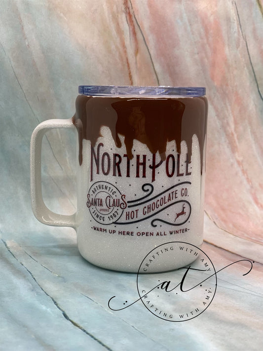 Hot Chocolate Mug - North Pole Hot Chocolate, Hot chocolate mug, custom north pole mug, north pole, kids hot chocolate, glitter mug, cocoa mug, glitter, freeshipping - CraftingwithAmy