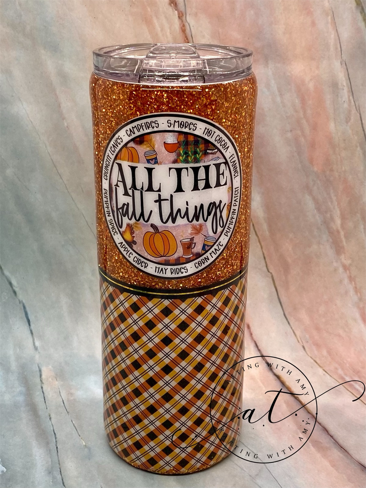 All the Fall Things Glitter and Vinyl Epoxy Tumbler, Fall glittered epoxy tumbler, fall, fall glitter, orange fall, fall tumbler, freeshipping - CraftingwithAmy
