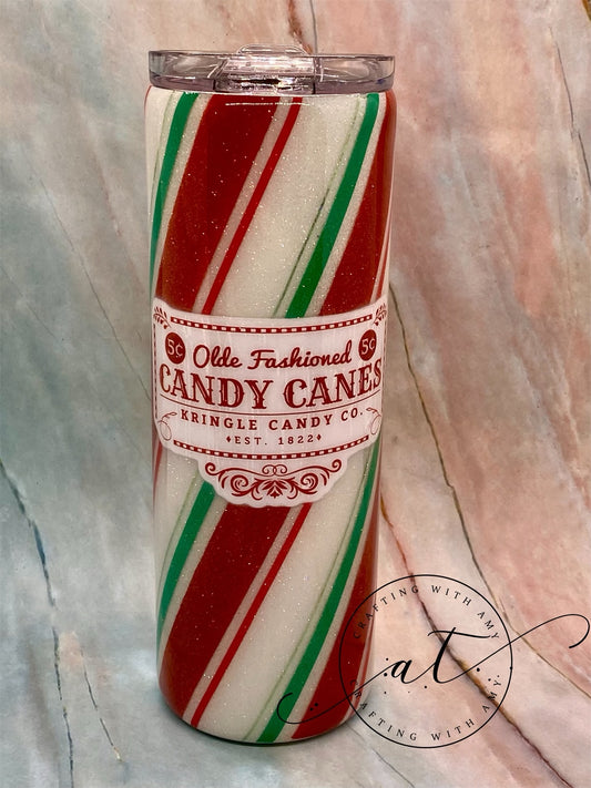 Candy Cane Epoxy Glitter Tumbler, Candy cane themed epoxy glitter tumbler, candy cane, glitter candy cane tumbler, candy, stripe candy cane freeshipping - CraftingwithAmy