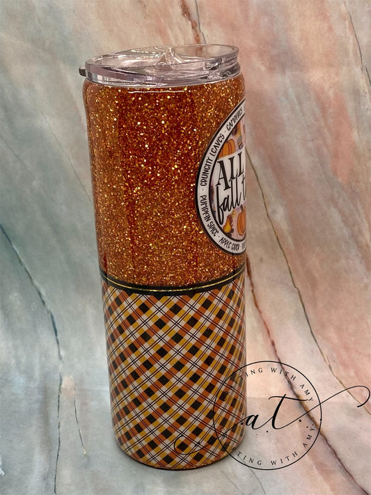 All the Fall Things Glitter and Vinyl Epoxy Tumbler, Fall glittered epoxy tumbler, fall, fall glitter, orange fall, fall tumbler, freeshipping - CraftingwithAmy