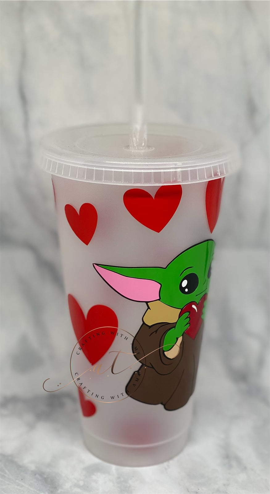 Baby Yoda Heart Valentine’s cold cup, col cup, Valentine’s Day, yoda,baby yoga freeshipping - CraftingwithAmy