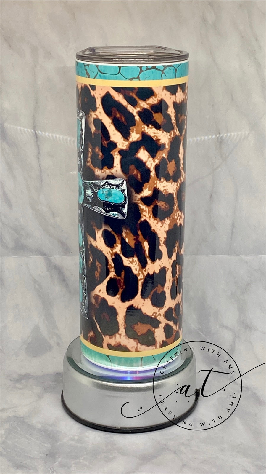 Leopard - Turquoise - Cross - Sublimation Tumbler freeshipping - CraftingwithAmy