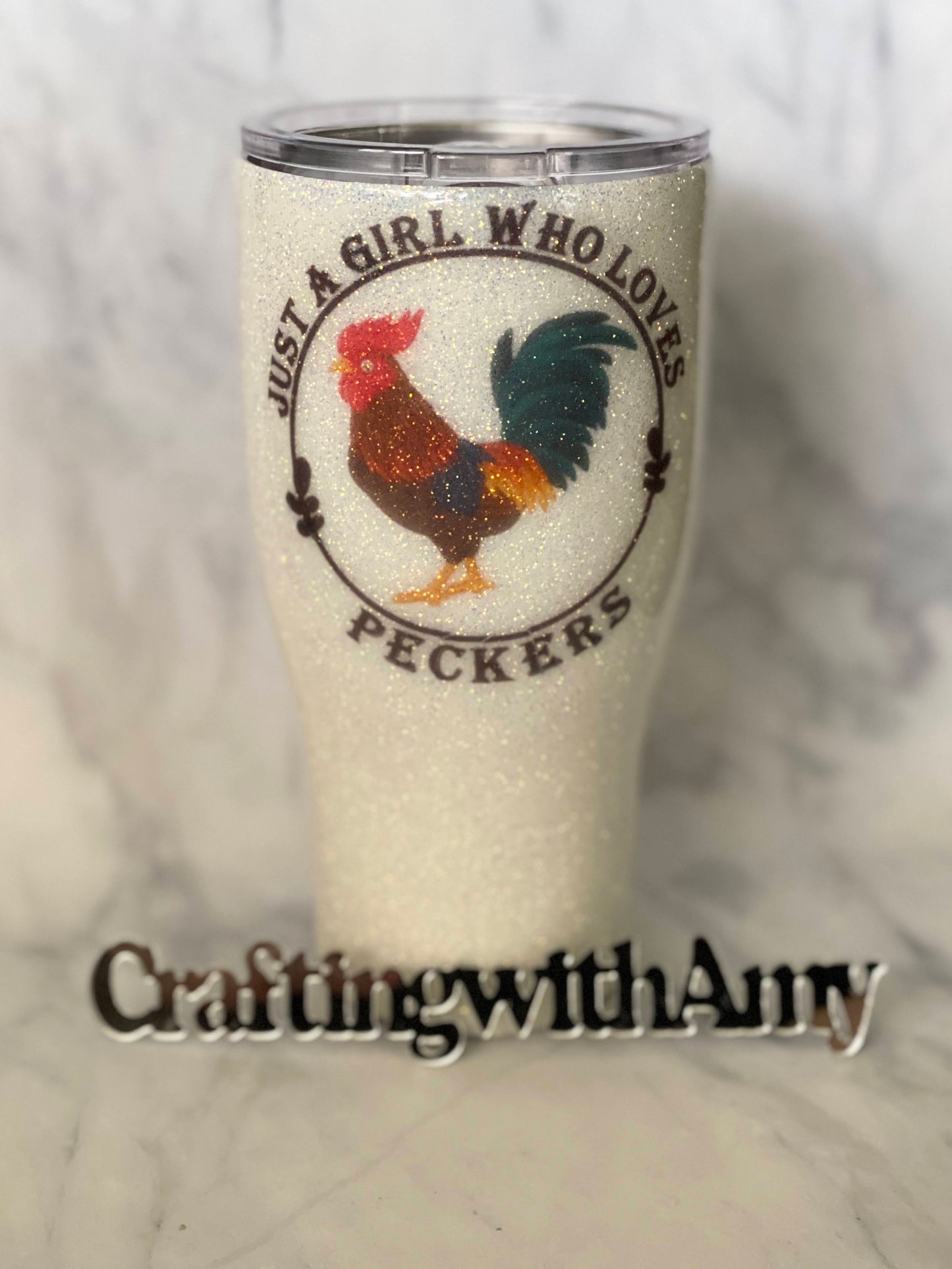 Rooster glitter tumbler, rooster, epoxy tumbler glittered tumbler, glittered epoxy tumbler, custom tumbler  Pecker - Rooster tumbler.