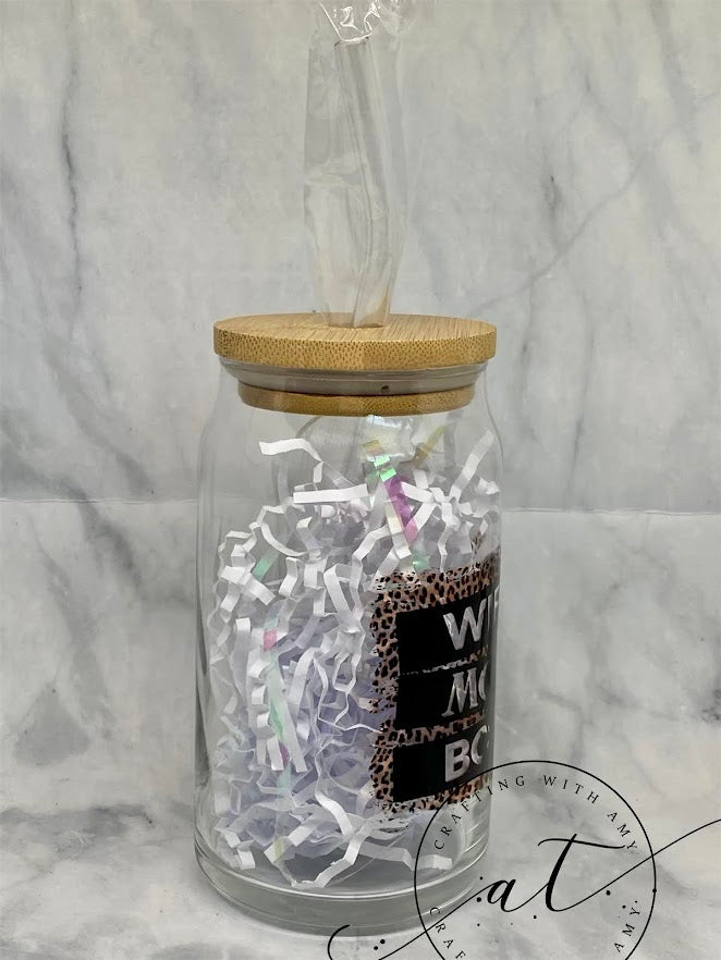Wife Mom Boss Leopard Glass Can - CraftingwithAmy