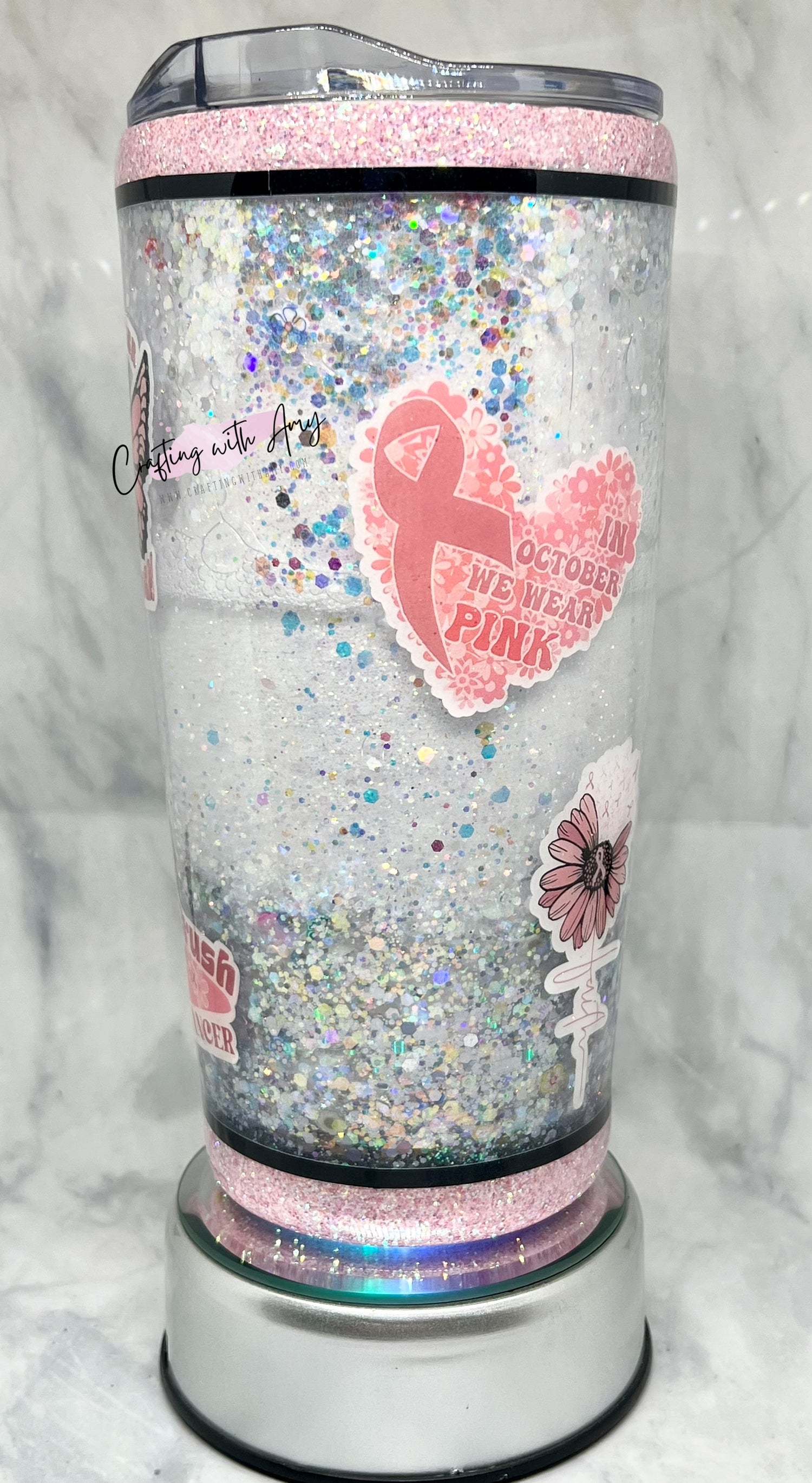 Breast Cancer Glitter Shaker Cup - CraftingwithAmy