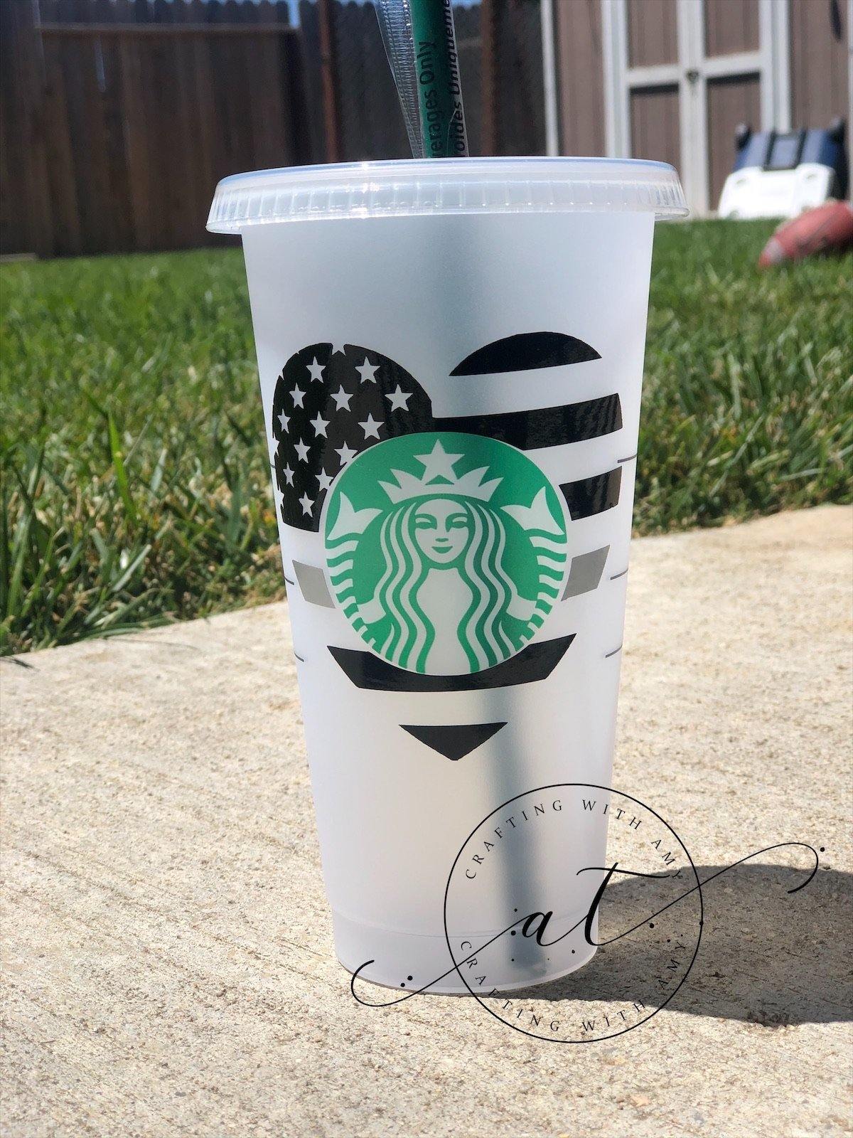 Thin Grey Line Cold Cup, Starbucks reusable cold cup, cold cup, thin blue line, thin grey line, thin yellow line, freeshipping - CraftingwithAmy
