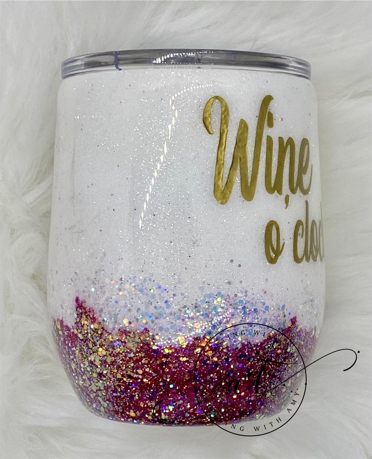 Wine O'clock - wine - glitter tumbler - glitter- epoxy tumbler - wine tumbler freeshipping - CraftingwithAmy